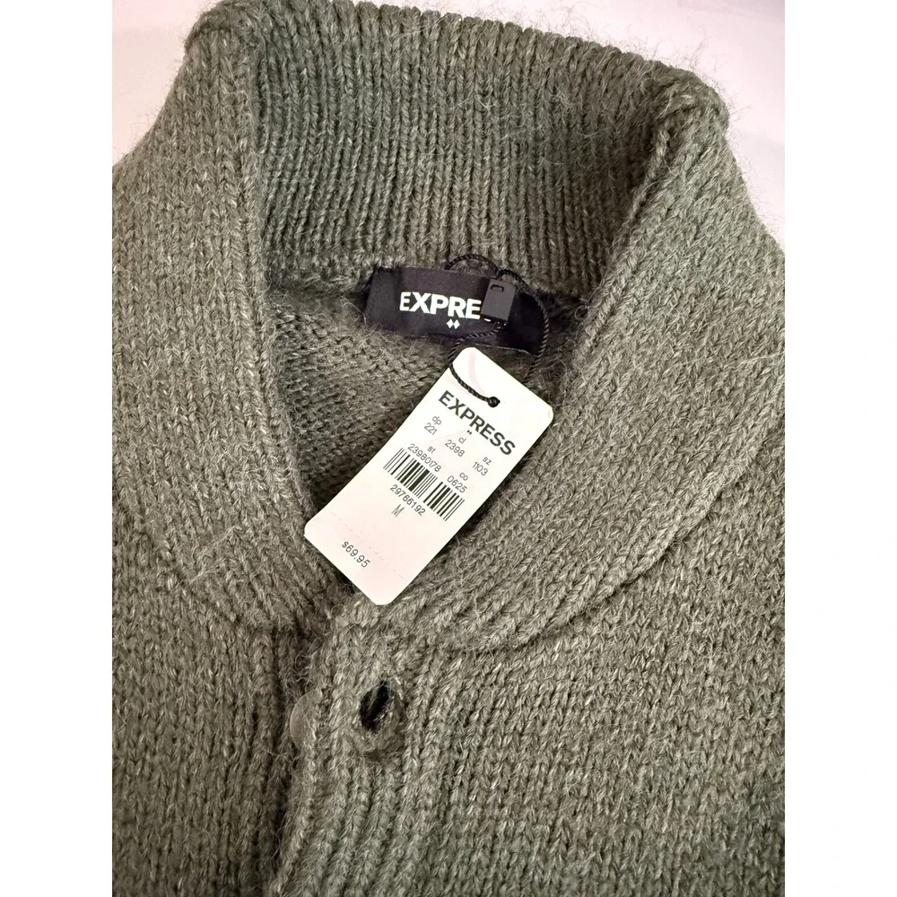 Express Mens Shawl Collar Button Sweater Green Heavy Knit Eclectic Grandpa M NWT